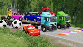 Flatbed Truck Mcqueen | Transportation with Truck - Pothole vs Car #28 - BeamNG.Drive