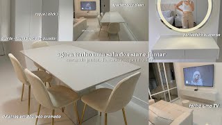 agora tenho uma sala de estar e jantar🤍 mesa de jantar, Tv, cadeiras, penteadeira 🛠️