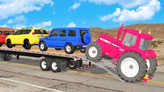 Flatbed Truck Mcqueen | Transportation with Truck - Pothole vs Car # - BeamNG.Drive